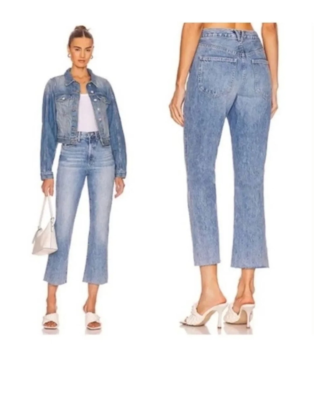 High-Rise Cropped Straight Jeans in Light Blue
